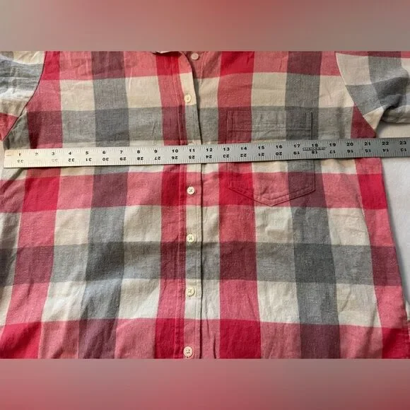 LOFT Pink & Red Plaid Cozy Shirt | Button-Up Flannel | Size Medium Fall Layering - Picture 4 of 8